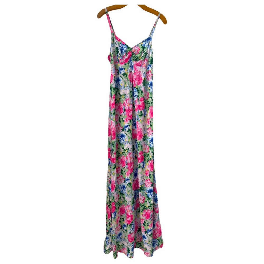 Floral Pink & Blue Maxi Dress with Spaghetti Straps